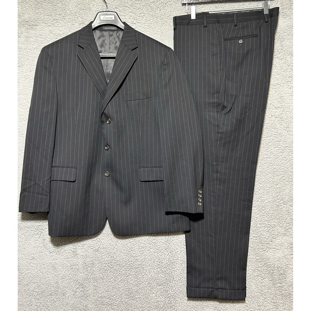 Lauren Ralph Lauren 2 Pc Suit Black Pinstripe 100% Wool NWT 44R-38X32